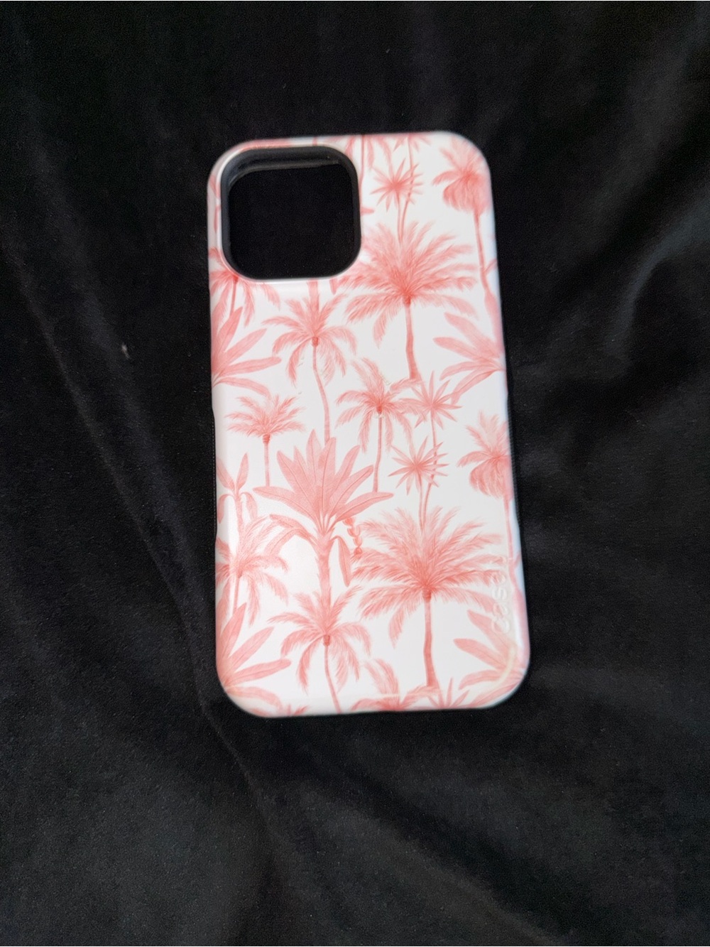 iPhone 13 Pro Max Pink Palm Pattern Phone Case - White & Pink